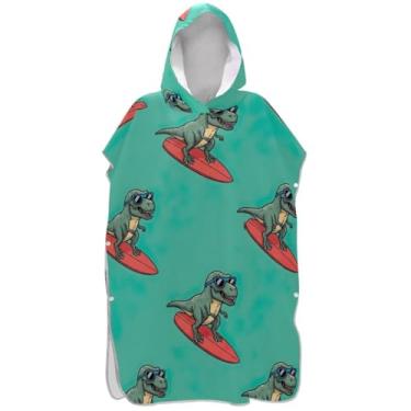 Imagem de Joisal Roupão de troca de poncho de surfe verde dinossauro legal para praia Adul toalha de natação plus size ponchos femininos com capuz