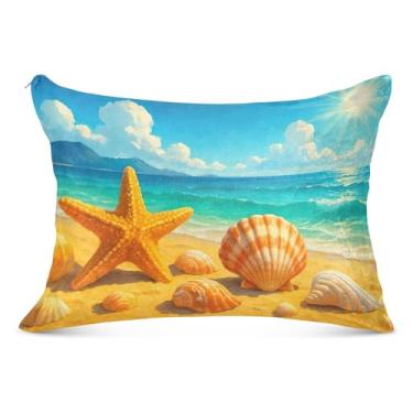 Imagem de Capas de travesseiro de flanela grande azul do mar conchas pastel decorativas longas King Queen tamanho padrão almofada fofa macia grande para o corpo, tamanho do corpo, 53 cm x 137 cm