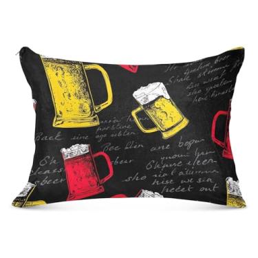 Imagem de Vermelho Amarelo Canecas Cerveja Preto Fronhas Decorativas Zíper para o Corpo Fronha Queen King Cama Bonito Presentes Vida Saudável, Tamanho Queen, 50,8 cm x 76,2 cm
