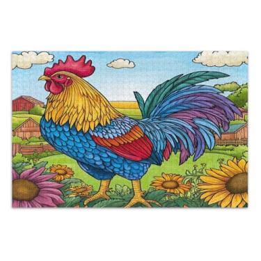Imagem de Quebra-cabeça colorido Rooster Garden 1000 peças para adultos, quebra-cabeça para adultos, jogo Uzzle