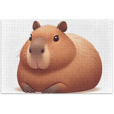 Imagem de Quebra-cabeça fofo com estampa de animais capivara para adultos 500 peças impressão de arte animal quebra-cabeça divertido bobo, 51 x 35 centímetros