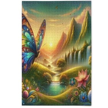 Imagem de Quebra-cabeça adulto multicolorido borboleta brilhante 1000 peças decoração de arte estética pintura legal Prime quebra-cabeças presentes para jogo de elefante branco, 1000 peças, 75 x 50 cm