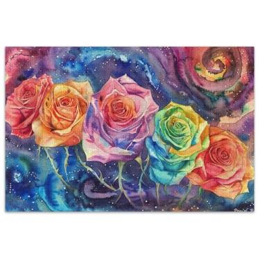 Imagem de Quebra-cabeça de pintura de rosas arco-íris 500 peças presentes para adultos jogo de elefante branco quebra-cabeças difíceis paisagem floral