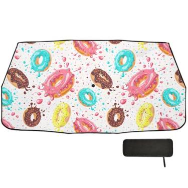 Imagem de Guarda-sol rosquinhas de chocolate rosa para para-brisa de carro bloqueio UV persianas de janela de carro 147 x 75 cm acessórios de carro interior