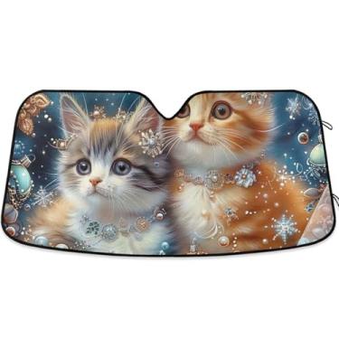 Imagem de Guarda-sol personalizado gato gatinhos fofos para para-brisa de carro caminhão dobrável universal para-brisa automotivo proteção contra pára-brisas L, 144,8 cm x 80 cm
