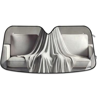 Imagem de Guarda-sol de carro engraçado fantasma personalizado para para-brisa bonito dobrável sombra de carro para para-brisa dianteiro impressão animal M, 139.7 cm x 70.1 cm