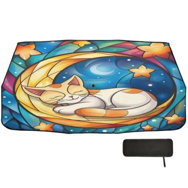 Imagem de Guarda-sol Cat Sleep on Moon Para-brisa Guarda-sol Proteção de Isolamento Térmico Proteção Solar de Carro para Janela Dianteira 147 x 75 cm Material de Carro