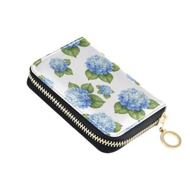 Imagem de Carteira decorativa feminina com zíper para cartão de crédito, bloqueio de RFID, aquarela, hortênsia, flores, porta-moedas, bolsa com zíper