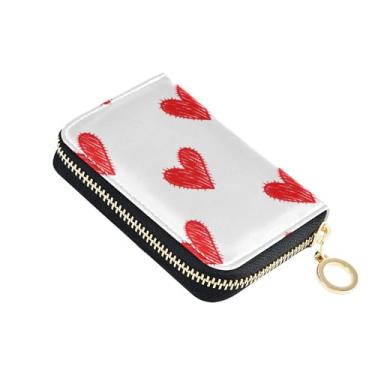 Imagem de Carteiras femininas para cartões de crédito com bloqueio de RFID, carteira masculina de couro com bolso para moedas, corações vermelhos brancos