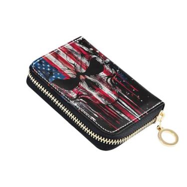 Imagem de Carteira feminina com bandeira americana com zíper e bloqueio de RFID, carteira masculina à prova de digitalização com bolso para moedas