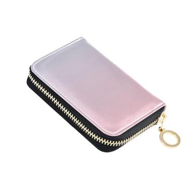 Imagem de Carteira feminina elegante azul claro rosa dégradé de couro com bloqueio de RFID, carteira pequena com zíper e bolsa para moedas