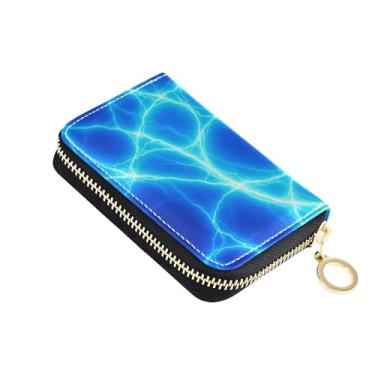 Imagem de Carteira feminina com estampa de relâmpago azul brilhante com zíper em torno de carteiras de cartão de crédito com bloqueio de RFID pequena bolsa de moedas com zíper