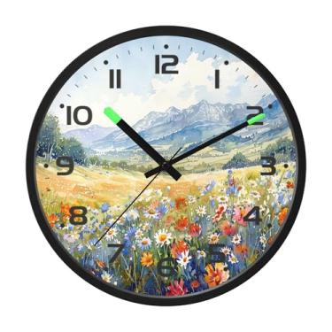 Imagem de SEHANY Herb Wildflower Relógio de parede silencioso sem tique-taque relógio redondo operado por bateria 30 cm controle de som luz noturna relógios de parede para sala de estar, cozinha, quarto
