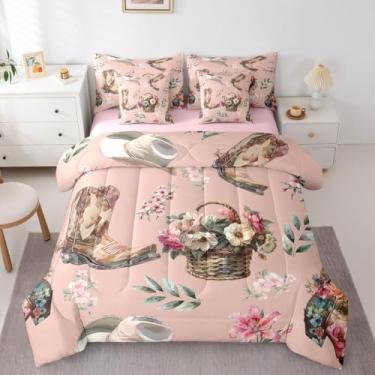 Imagem de Erosebridal Conjunto de edredom Queen com botas de faroeste, estilo caubói, vintage, floral, floral, estilo caubói e oeste, 7 peças, estilo caubói, estilo fazenda, conjunto de edredom