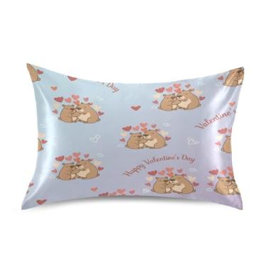 Imagem de Blueangle Fronha de cetim refrescante para cabelo e pele, capa de almofada de casal capivara de desenho animado, tamanho padrão 51 x 66 cm com fecho de envelope (582)