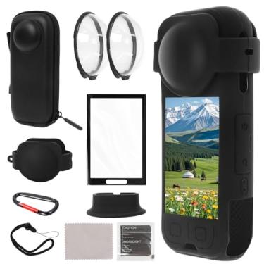 Imagem de Hoqqf Kit de acessórios para câmera 9 em 1 compatível com protetor de lente Insta360 X5, protetor de tela, capa de silicone, capa de lente dupla, estojo rígido de viagem e kit de montagem de mesa
