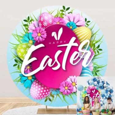 Imagem de OERJU Capa de fundo redonda feliz páscoa primavera Páscoa fotografia pano de fundo colorido ovos flores grama tema Páscoa decorações de festa fundo redondo crianças arco de Páscoa cabine de fotos