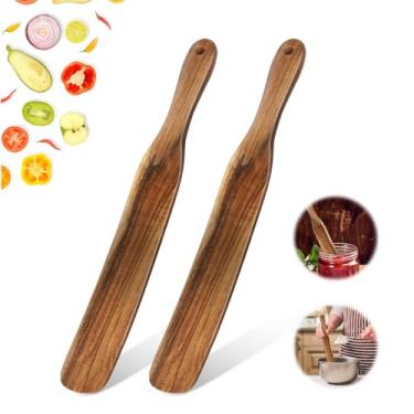 Imagem de MYRAINBOW Pacote com 2 spurtle para iniciantes de massa fermentada, espalhar, cozinhar, misturar, chegar ao fundo do frasco, utensílios de cozinha, utensílios de cozinha de madeira para panelas