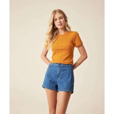 Imagem de Blusa Feminina Canelada Manga Curta Marisa-12134, Laranja, PP