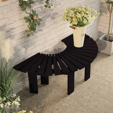 Imagem de Banco ao ar livre, banco de jardim, banco sem costas, banco de madeira para pátio, banco de jantar ao ar livre, banco natural curvo, para quintal, varanda, pátio, deck e entrada (preto)