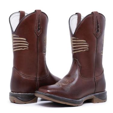 Imagem de Bota Texana Country Cano Alto Couro Legítimo Premium Bico Quadrado 9006 (Marrom, BR, Adulto, Numérico, 43)