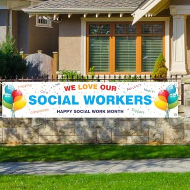 Imagem de Wollmix Decoração de mês de agradecimento de assistente social banner presentes a granel feminino escola obrigado nós apreciamos você grande parede varanda cerca jardim quintal decoração sinais