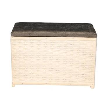 Imagem de Puff Baú Organizador 80 Litros Assento Suede Fibra Sintética Quarto Decorativo(CAPPUCCINO/MARROM) (BRANCO CINZA)