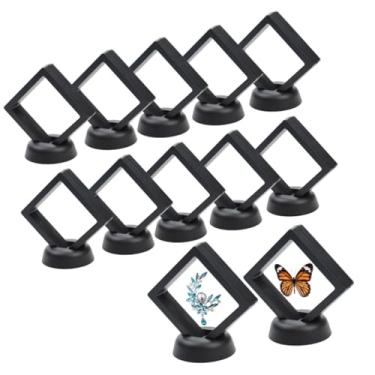 Imagem de 12 peças de moldura flutuante 3D preta, estojos transparentes de armazenamento de joias com base, caixa organizadora transparente para moedas, colar, brincos, pérolas, medalhas, evita oxidação