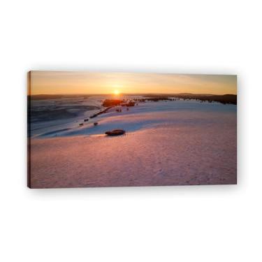 Imagem de Paisagem nevada ao pôr do sol Foto real cidade mar neve vale rio nascer do sol impressão em tela para decoração de casa 20 x 36 cm emoldurada