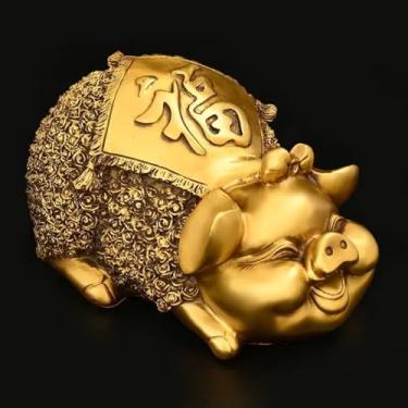 Imagem de FENNYYAR Mascote de cobre, enfeite de porco da sorte, estátua atraída pela riqueza, 16,5 cm, 16,5 cm, presente de decoração de loja de escritório doméstico