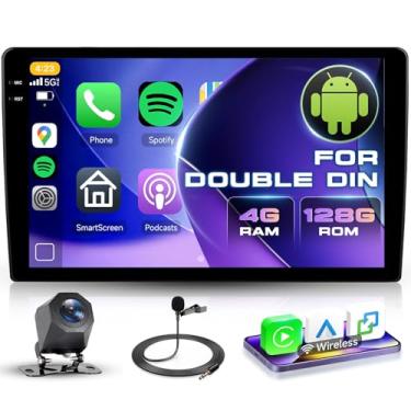 Imagem de Estéreo automotivo Android 4G + 128 G + 128 G com conexão sem fio e espelho automotivo Android, tela sensível ao toque universal de 25 cm, rádio para carro, Bluetooth, WiFi, GPS, SWC EQ FM/RDS USB +