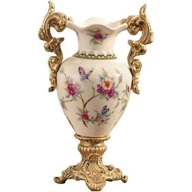 Imagem de Vasos de flores grandes de cerâmica estilo europeu para sala de estar, sala de jantar, mesa de centro de mesa, quarto, escritório, hotel, decoração de casa, vaso decorativo alto pintado à mão, melhor