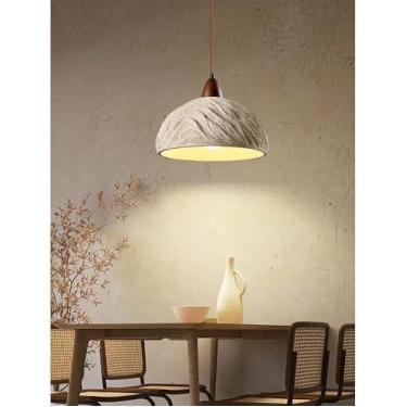Imagem de Luminária pendente estilo retrô campestre E27 para ilha de cozinha, com textura de penas e cúpula de cimento. Ideal para quartos, closets e cafés. Lustre.