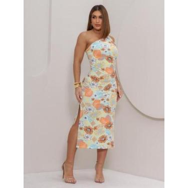 Imagem de Vestido Feminino Curto Verão Elegante Floral Frente Única Fenda Latera