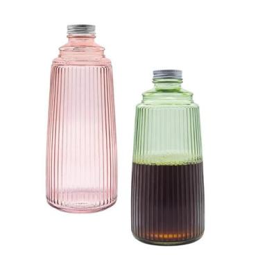 Imagem de Garrafa De Vidro Redonda Tampa Inox Água Suco Geladeira 1l - CLICK HOU