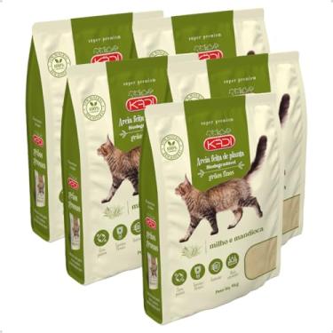 Imagem de Kit 5 Unidades Areia Higiênica Biodegradável Kadi de Grãos Finos de Milho e Mandioca para Gatos 2 kg