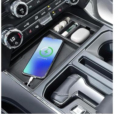 Imagem de EDBETOS Organizador de console central para Ford F150 2021-2025 e 2022-2024 F150 Lightning XLT Bandeja de armazenamento frontal Cubby com suporte de moeda com orifício USB para organizador de bolso