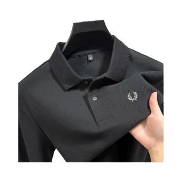 Imagem de Camisa Polo De Algodão Luxuosa Masculina De Manga Longa Moda De Outono