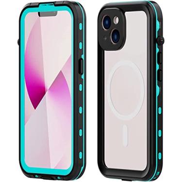 Imagem de GANYUU Capa para iPhone 14/14 Plus/14 Pro/14 Pro Max, capa de telefone à prova d'água de corpo inteiro 360°, lente tudo inclusa à prova de poeira anti-choque pára-choques duro, suporte carregamento magnético (cor: azul, tamanho: 14 Pro