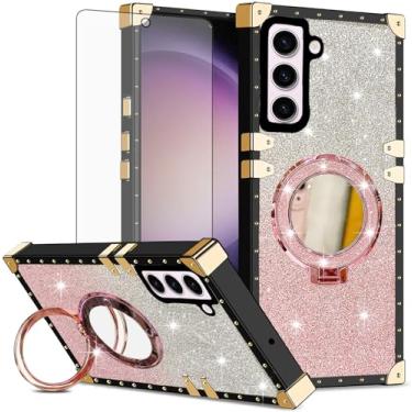 Imagem de Asuwish Capa de celular para Samsung Galaxy S23 Plus S23+ 5G capa magnética para celular com protetor de tela e anel espelhado com glitter brilhante suporte rígido S23plus 23S + S 23 23+ SM-S916U 16.8