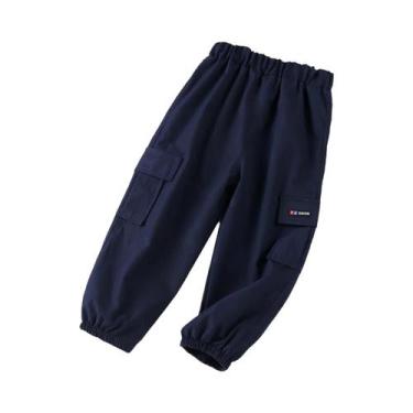 Imagem de Calças Cargo Infantis Primavera Outono Cor Sólida Casual Com Vários Bo