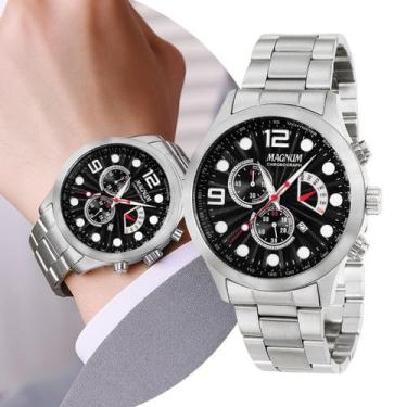 Imagem de Relógio Masculino Prata e Preto Analógico de Pulso Quartzo com Pulseir