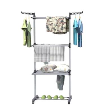 Imagem de Multi Varal De Chão Com Bandejas E Pés Dobráveis 3 Andares Com Cabideiro - Cinza