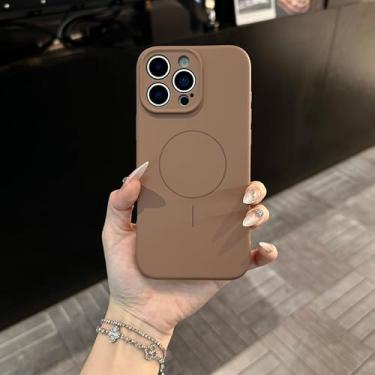 Imagem de IRTGFG Capa magnética de silicone líquido com botão de controle de câmera para iPhone 16E (para iPhone 16E/marrom)