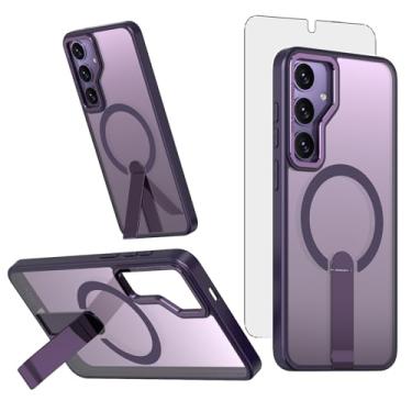 Imagem de Asuwish Capa de celular para Samsung Galaxy S24/S25 5G com protetor de tela de vidro temperado magnético e suporte rígido à prova de choque acessórios S 24 24S 25 25S G5 SM-S931U feminino masculino
