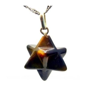 Imagem de Colar Merkabah Pedra Olho de Falcão Montagem Pino Prata 950 - Cristais