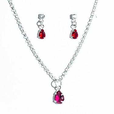 Imagem de Conjunto Colar e Brinco Gota Zircônia Rubi Prata 925 - CristaisdeCurve