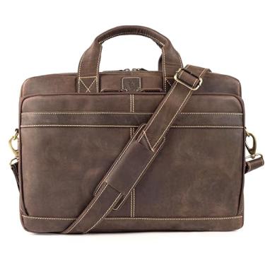 Imagem de Bolsa mensageiro de couro para laptop masculina - bolsa vintage para laptop com alça ajustável - serve para laptop de 16 polegadas - escritório, viagens e trabalho - marrom