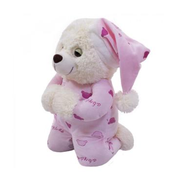 Imagem de Ursinha Pelúcia Que Reza Pijama Rosa 30cm