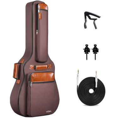 Imagem de Kit Capa Bag Para Violão Folk Voik BV-4130P + Capotraste + Cabo